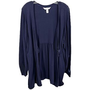 Lane Bryant Cacique Plus Size 26 28 Shrug Lounge Cardigan Open Navy Patches 1401